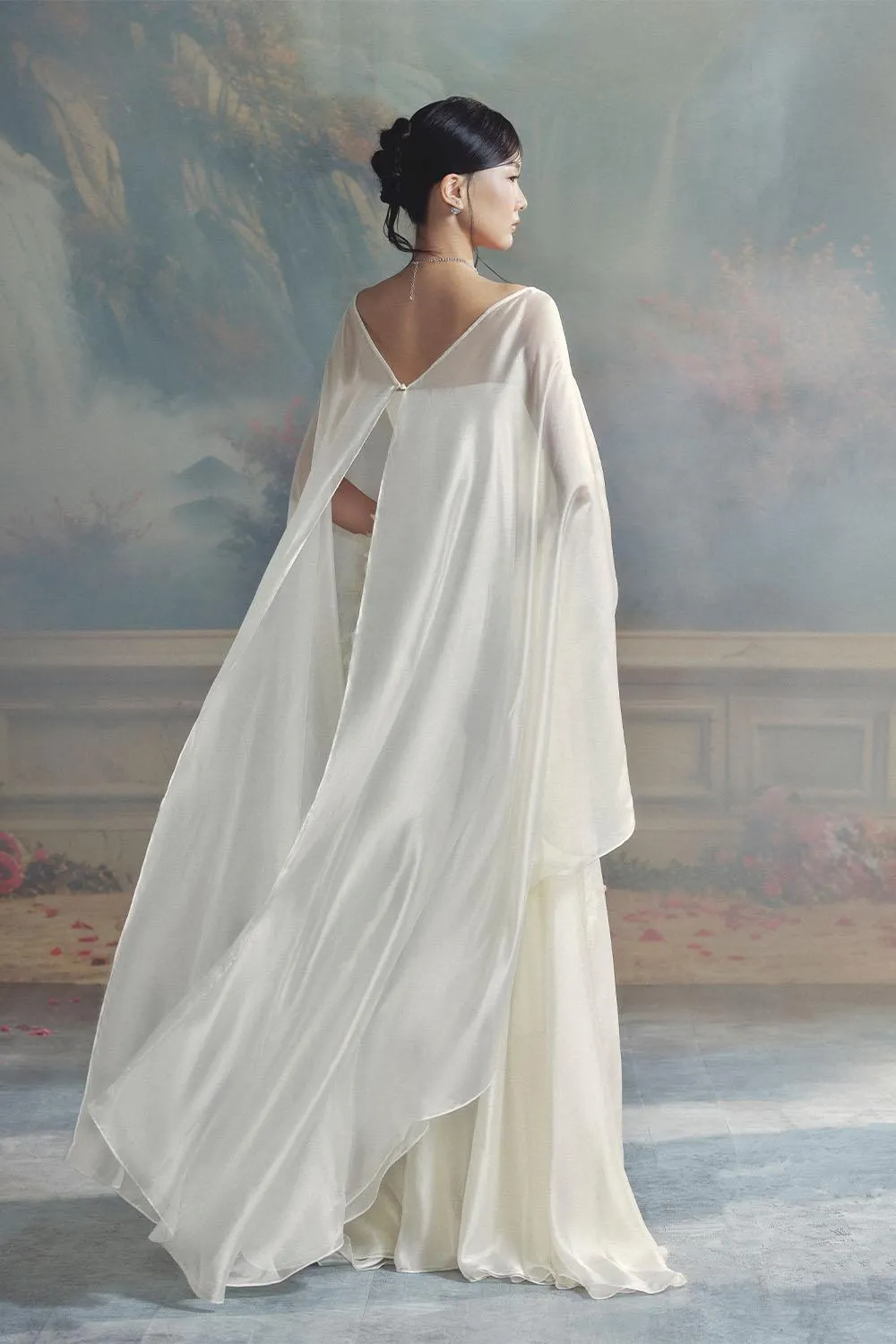 Nicolette A-line Cape Sleeved Chiffon Floor Length Dress