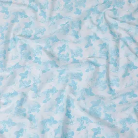 Off white cotton voile fabric with baby blue print in floral design-D15161