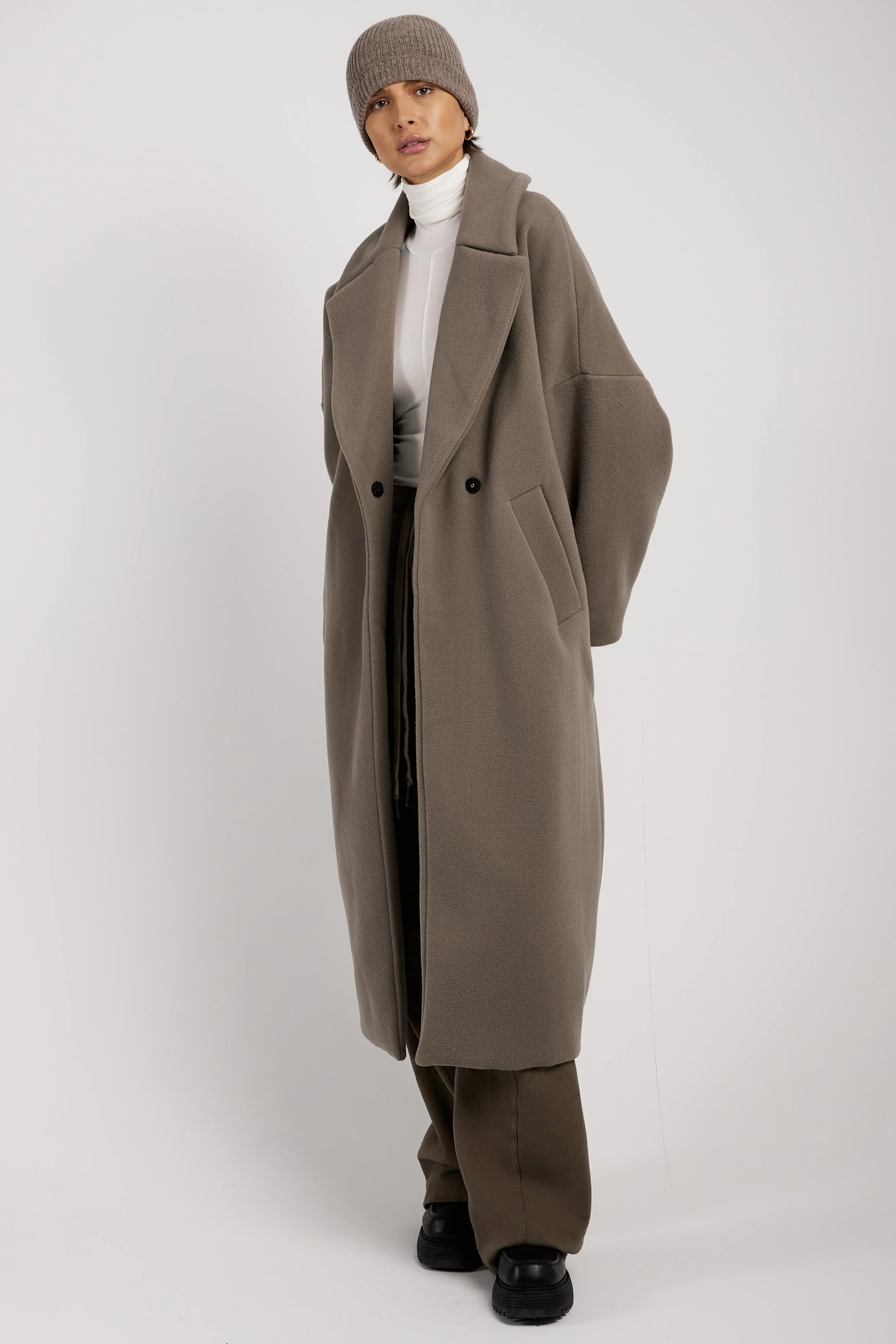 Oversized Wool Coat in Taupe