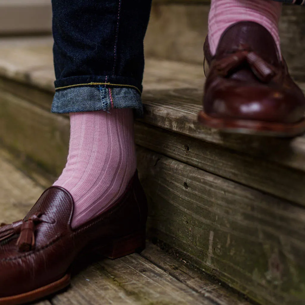 Pink Merino Wool Over the Calf Dress Socks