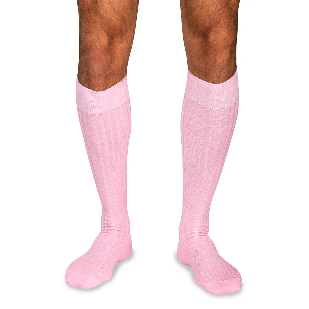 Pink Merino Wool Over the Calf Dress Socks