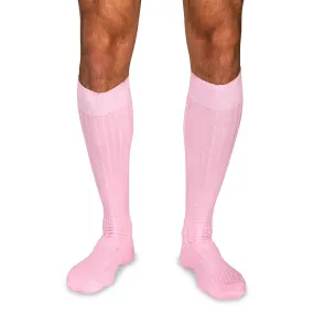 Pink Merino Wool Over the Calf Dress Socks