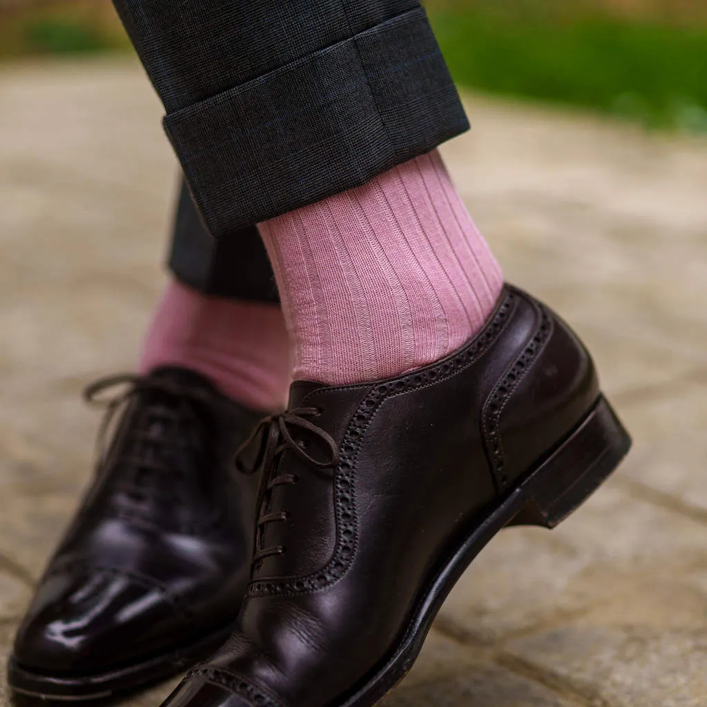 Pink Merino Wool Over the Calf Dress Socks