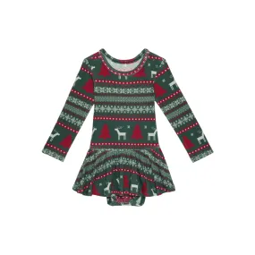 Posh Peanut | Holiday Fair Isle - Long Sleeve Basic Twirl Skirt Bodysuit
