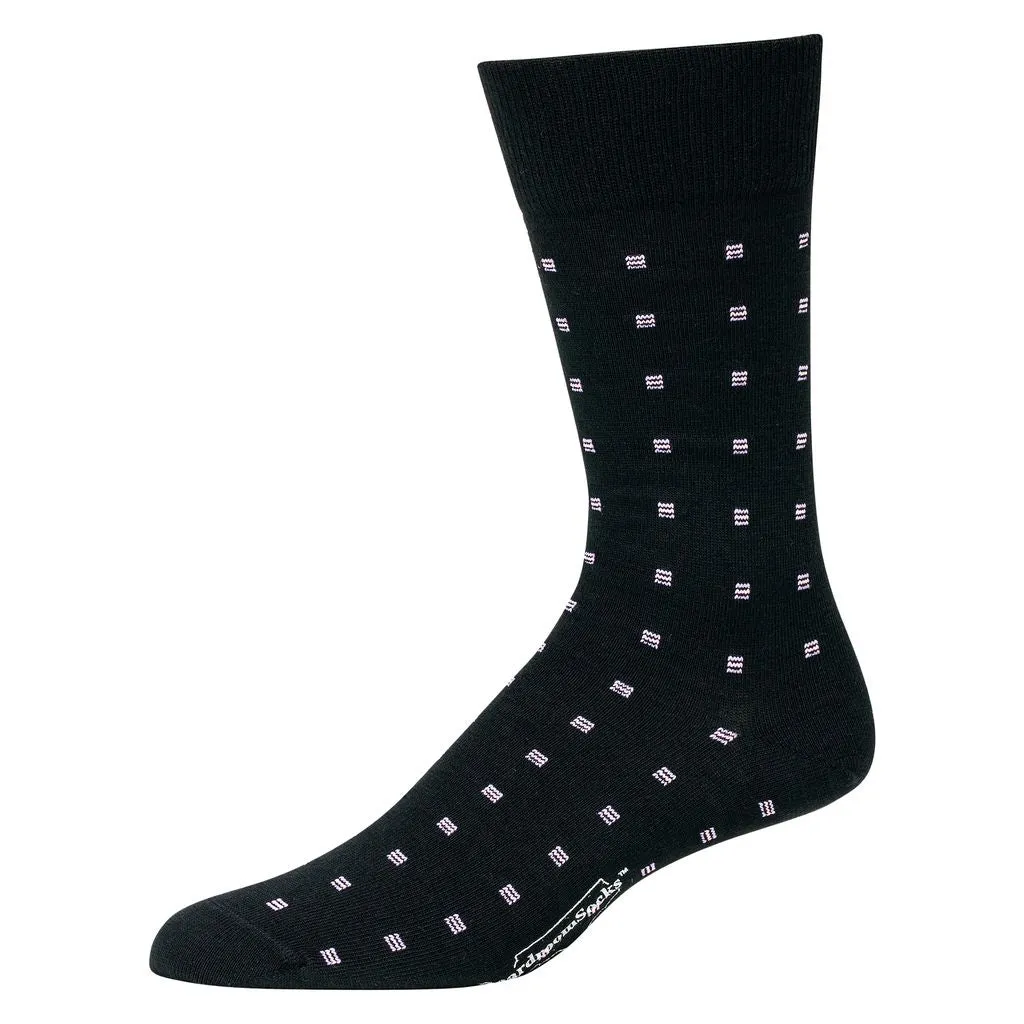 Purple Square Knots on Black Merino Wool Mid-Calf Dress Socks