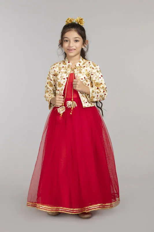 Red dress with Embroided Shrug