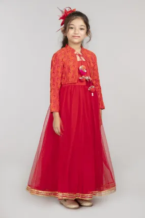Red Dress with Orange Shrug