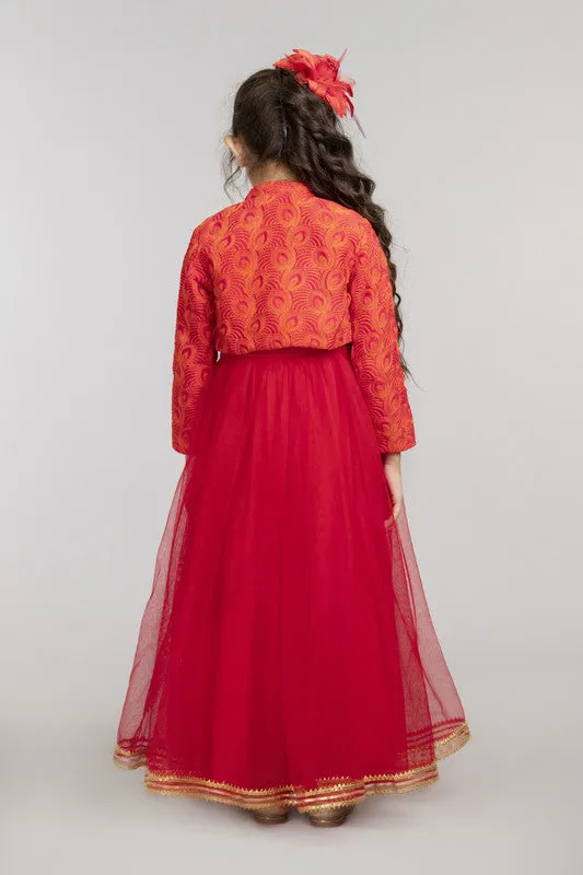 Red Dress with Orange Shrug