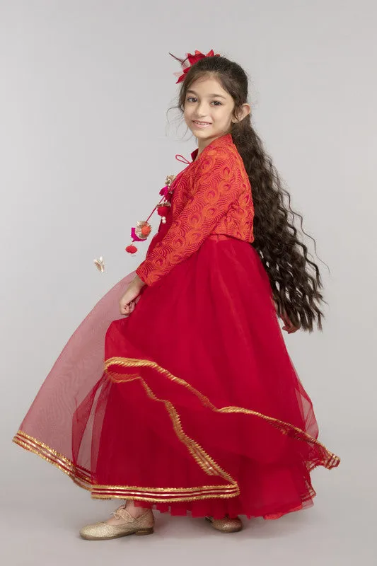 Red Dress with Orange Shrug