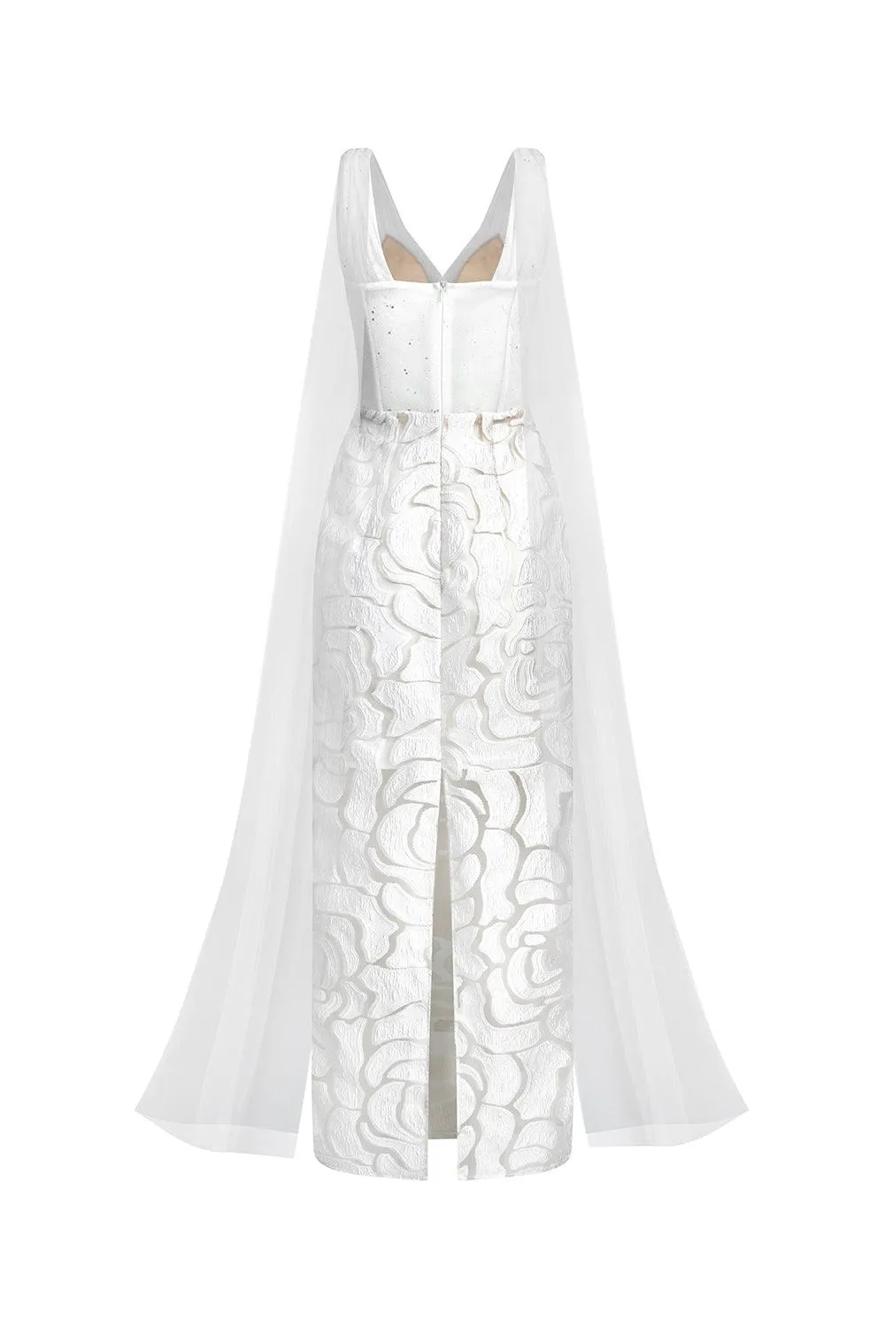 Regalia Sheath Cape Shoulder Mesh Lace Ankle Length Dress