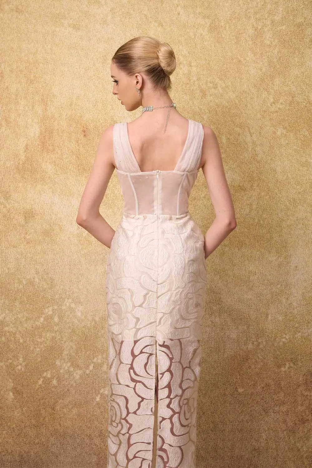 Regalia Sheath Cape Shoulder Mesh Lace Ankle Length Dress