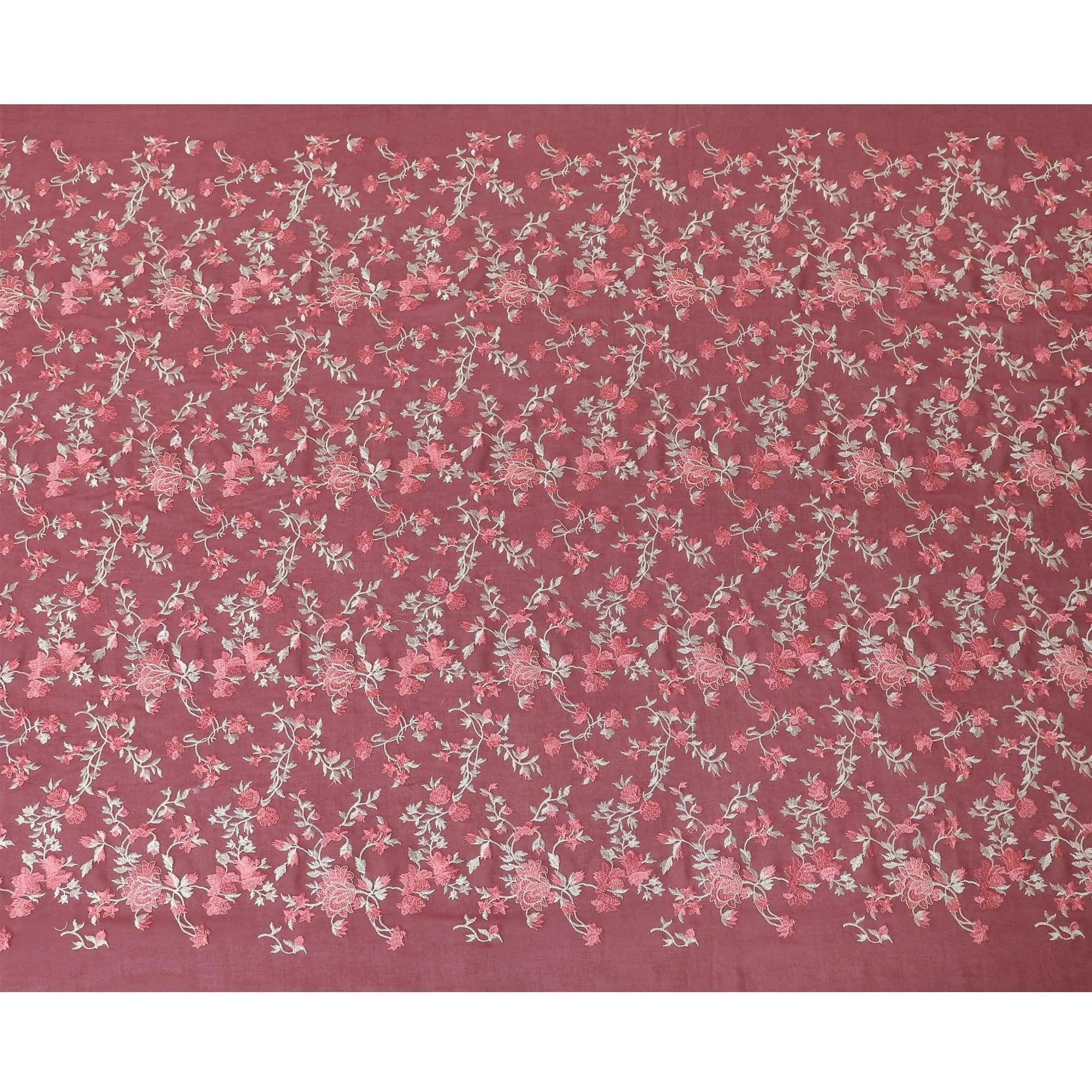 Ruby red cotton voile fabric with red and gold embriodery in floral design-11232