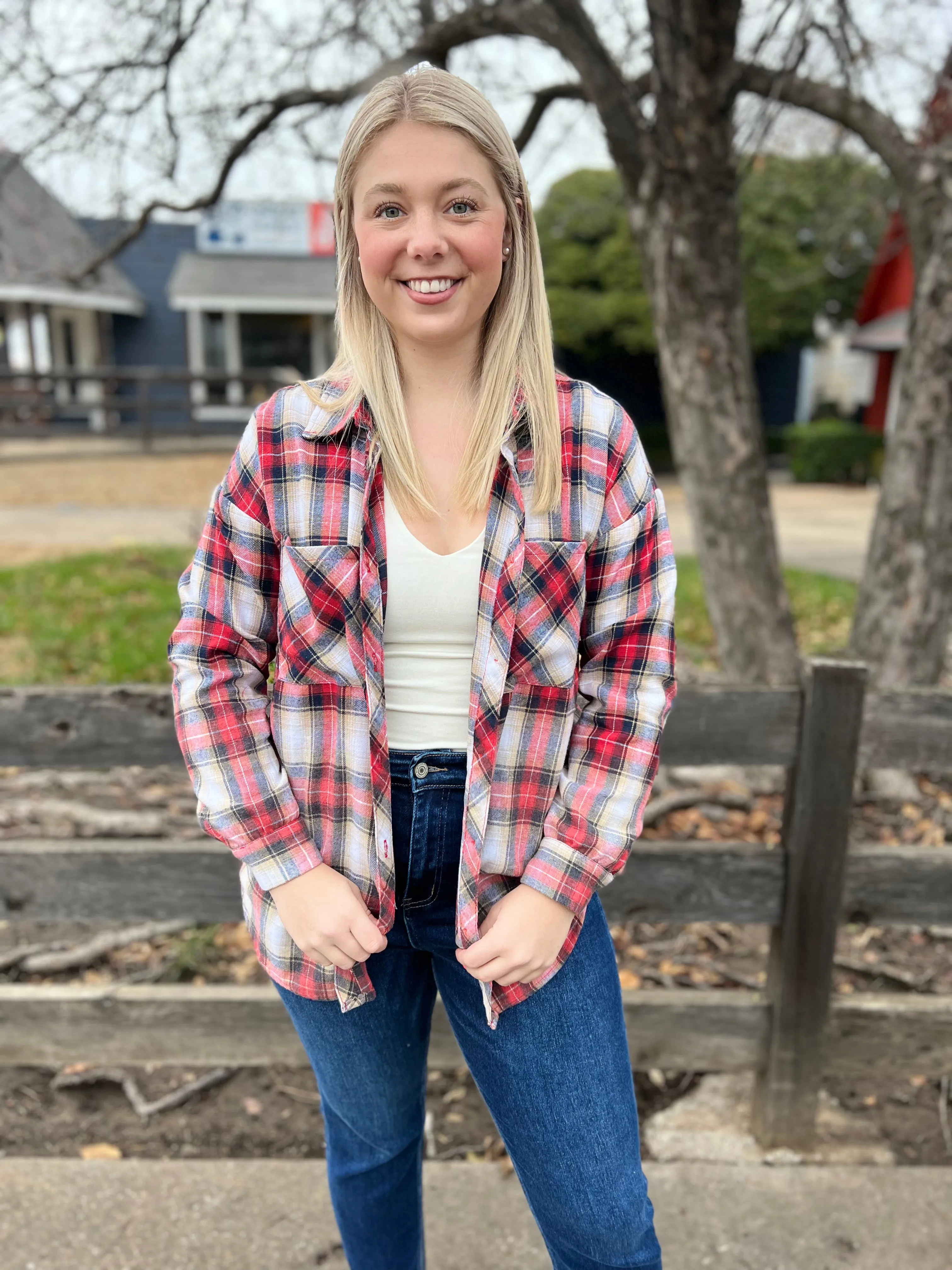 Santa Tell Me Bleached Plaid Top