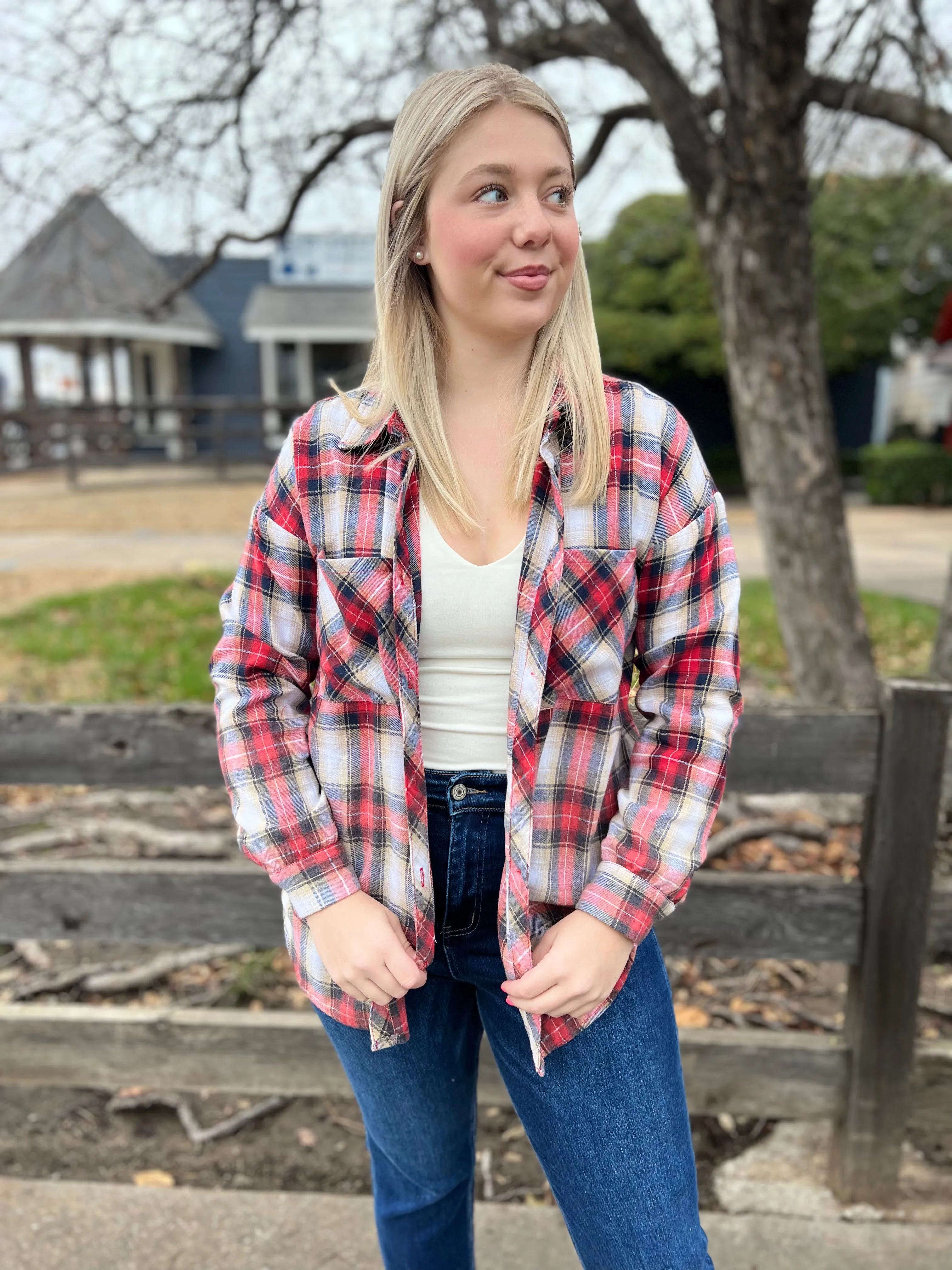 Santa Tell Me Bleached Plaid Top