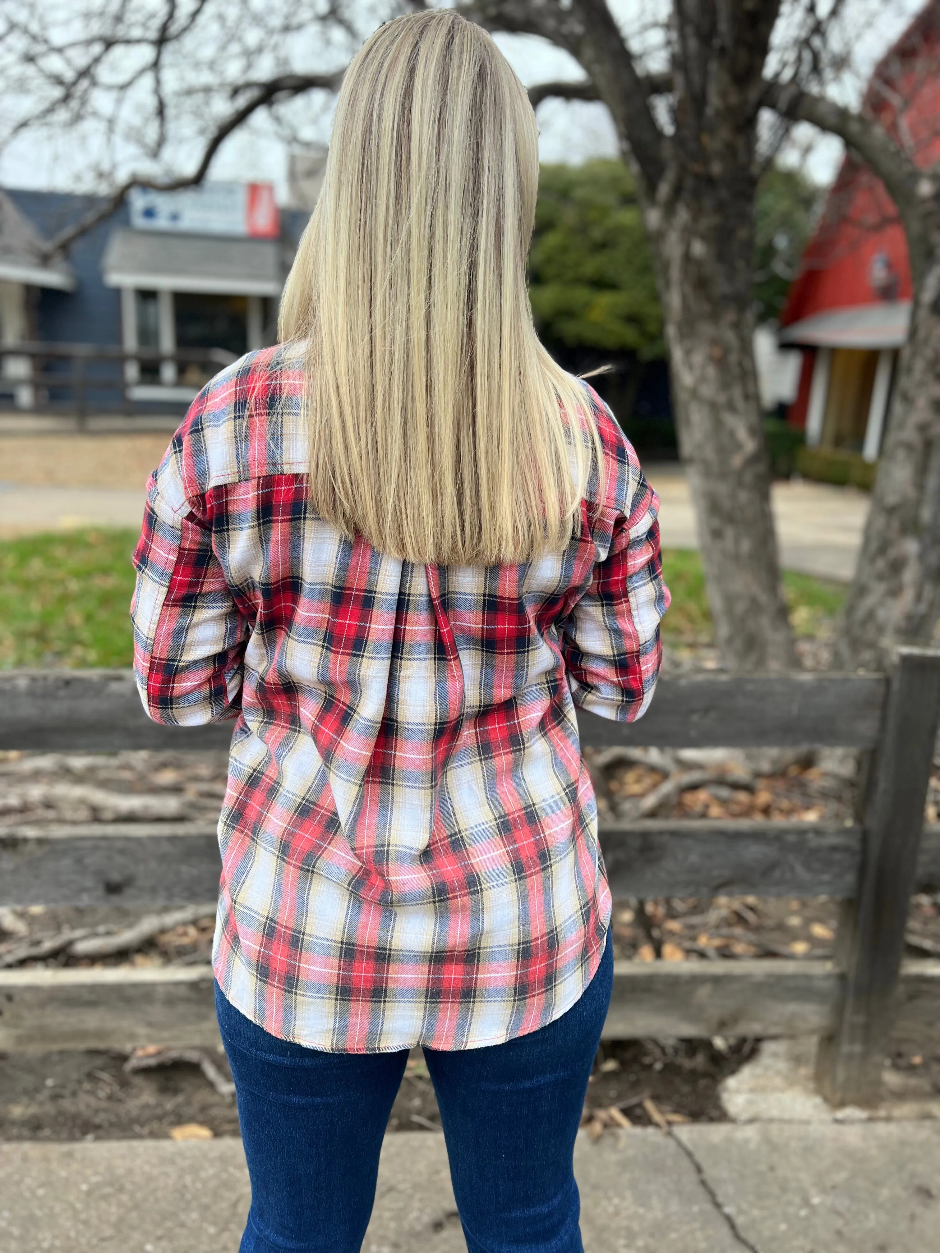 Santa Tell Me Bleached Plaid Top