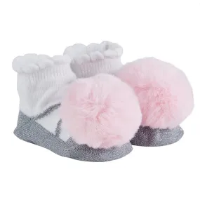 Stephan Baby Silver and Pink Fur Pom Pom Socks