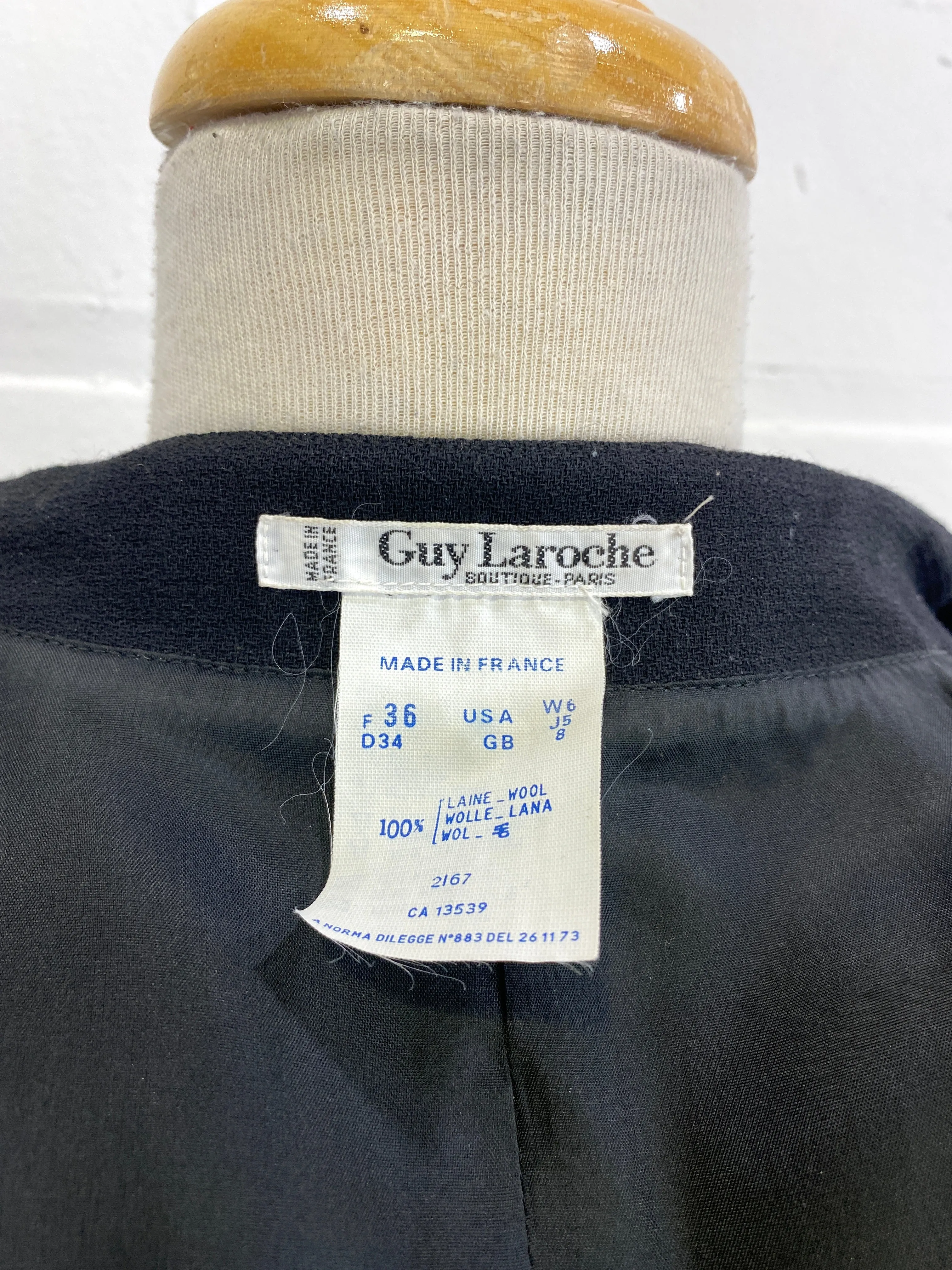 Vintage 1980s Guy Laroche Black Wool Crepe Coat Dress, Small