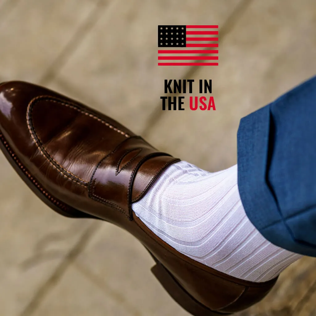 White Cotton Mid Calf Dress Socks