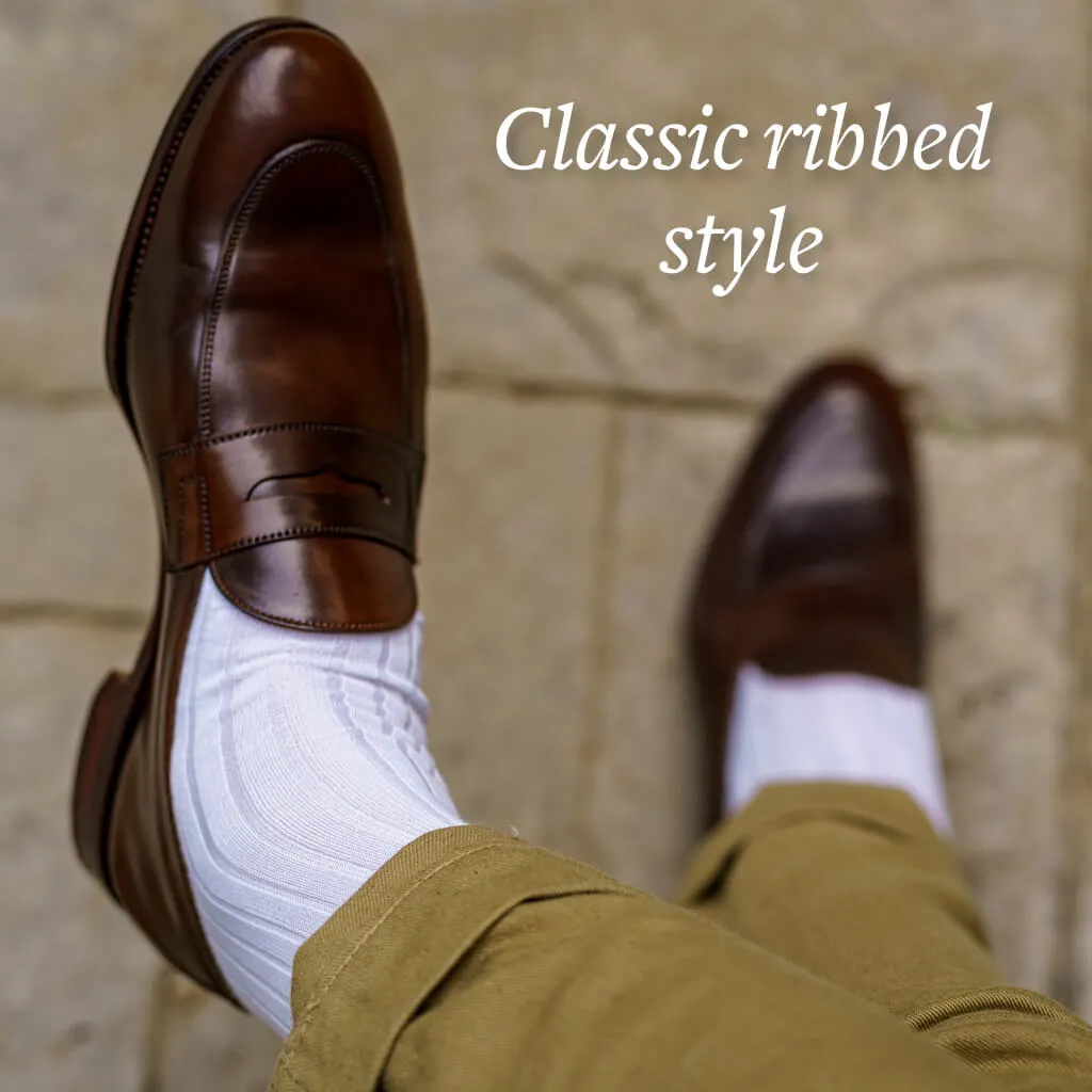 White Cotton Mid Calf Dress Socks